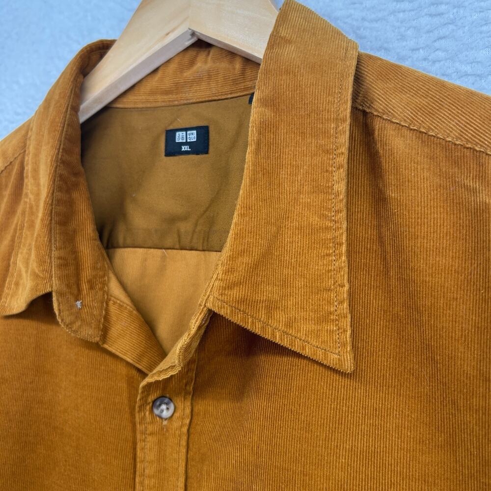 UNIQLO Shirt Mens XXL Corduroy Fine Wale Button Up Long Sleeve Cotton Brown